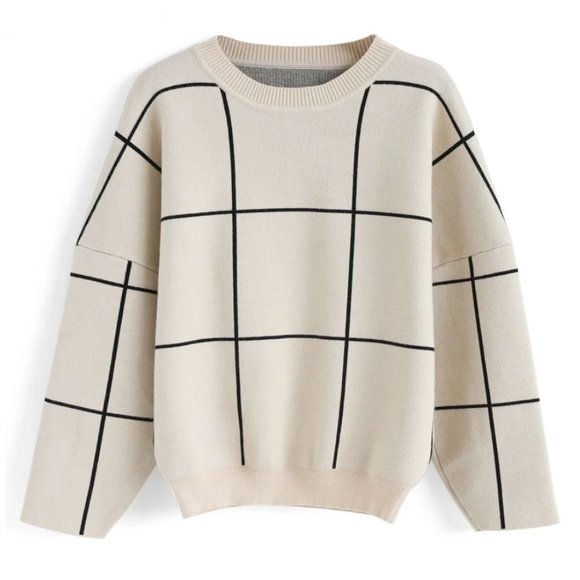 Chicwish Sweaters - ROUND NECK GRID SWEATER Size S-M